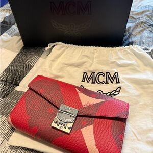 MCM Pink and Red Leather Clutch
